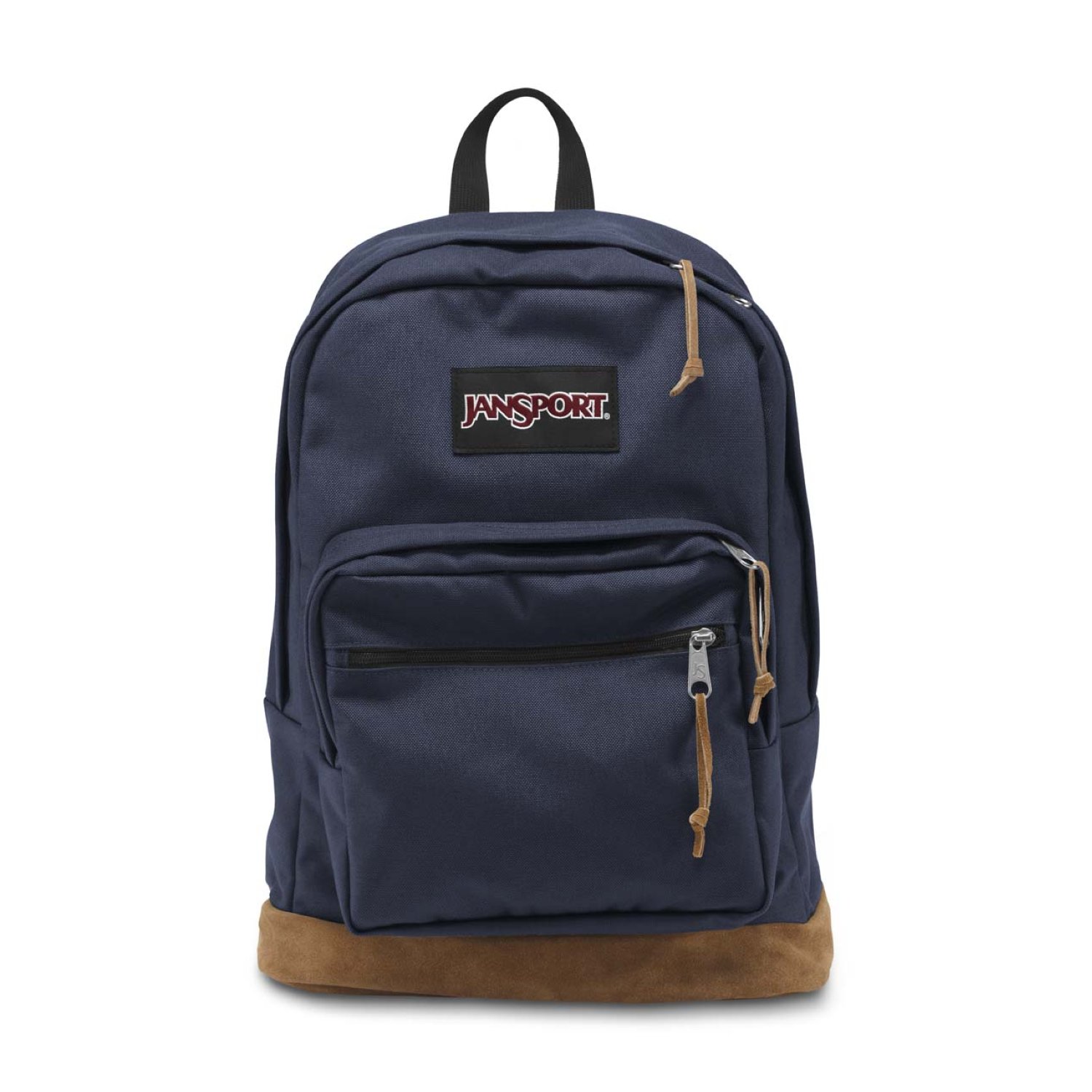 navy blue jansport backpack with leather